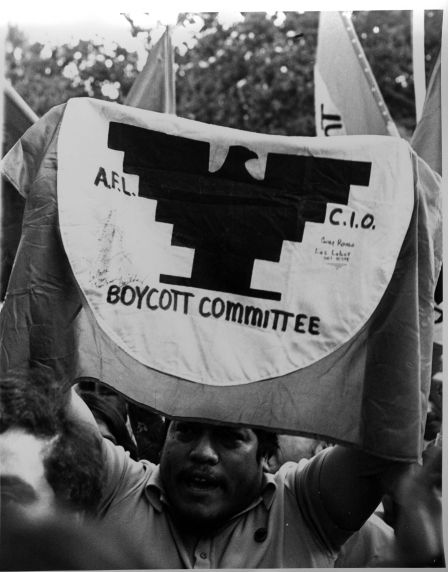 (3205) A man holds a flag during an unidentifed UFW demonstration (3205) A man holds a flag during an unidentifed UFW demonstration